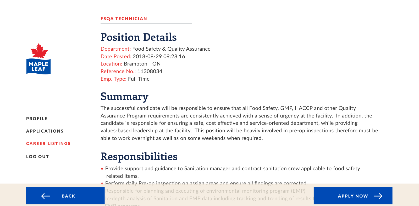 Maple Leaf Careers - desktop detail view