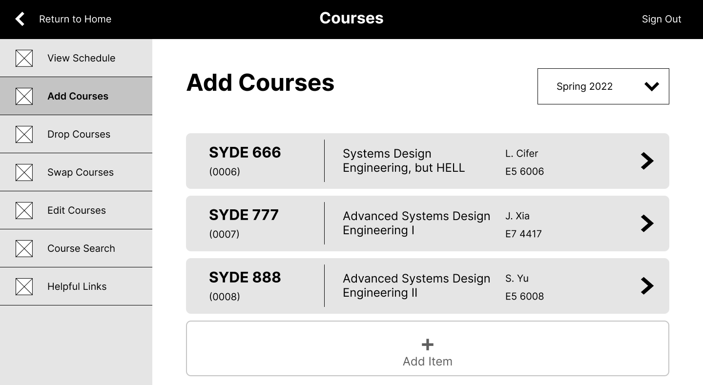 Quest - screenshot of the website's menus
